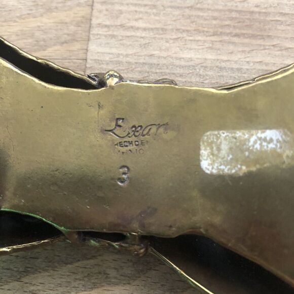 Vintage Signed Exart Mexico Brass On Silvertone Handmade Bow Belt Buckle
